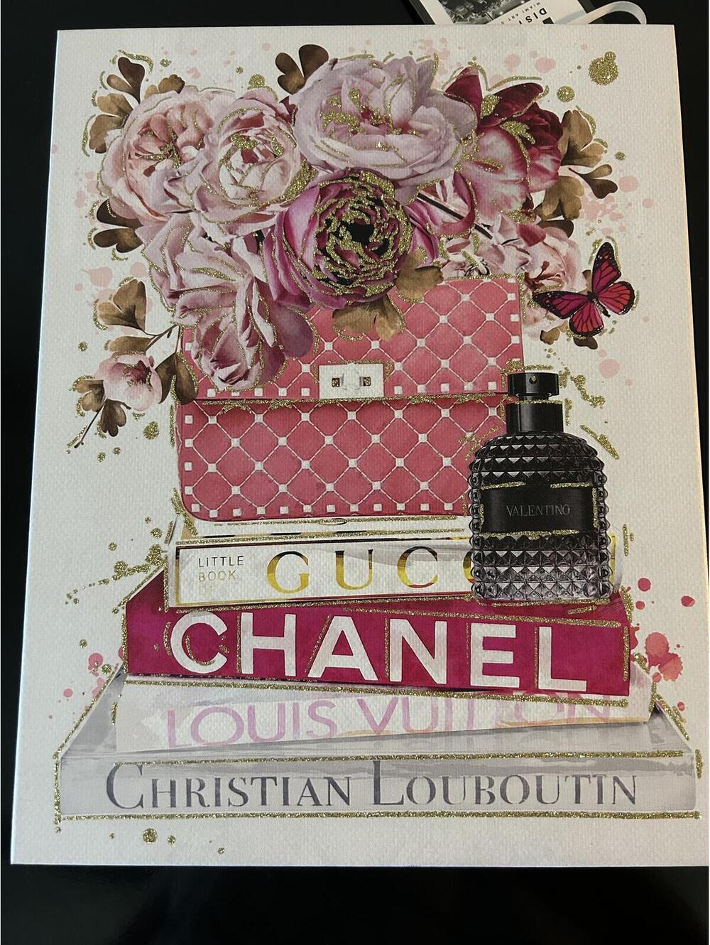 Decorative Canvas Wall Art with Floral and Luxury Brand Motif